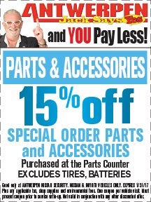 Parts & Accessories 15% OFF! at Antwerpen Nissan Security Service in Baltimore, MD